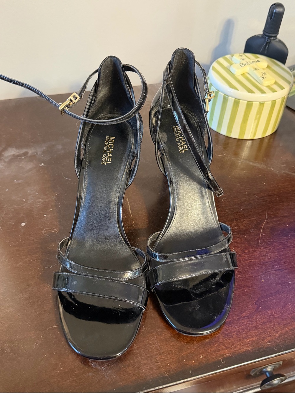 Michael Kors Black Patent Leather Ankle-Strap Heels